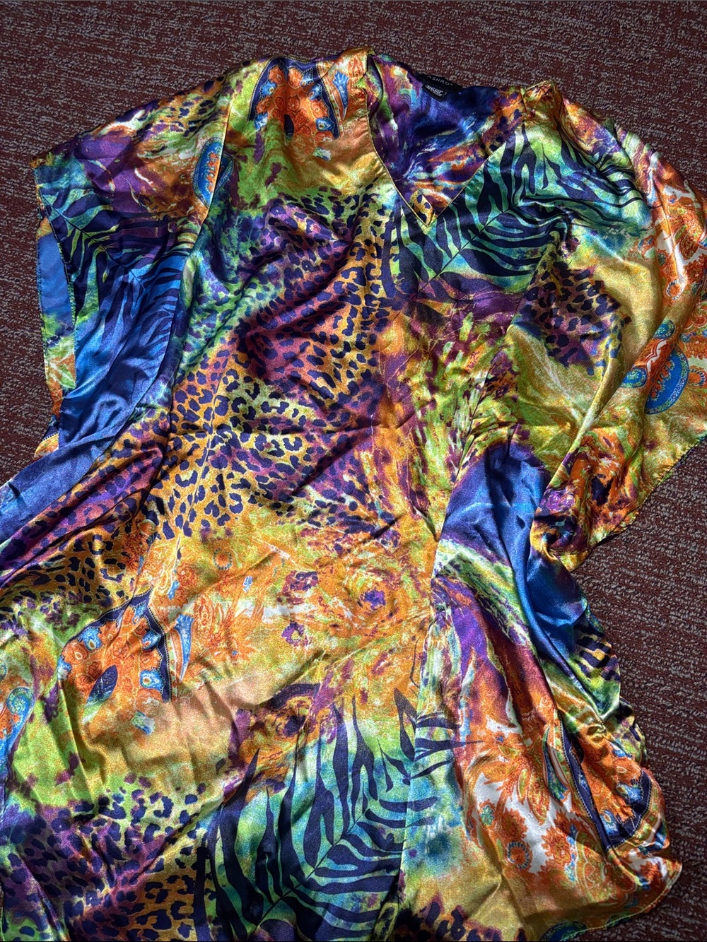 Vintage Y2K Ashro multicolor animal print satin poncho Tunic layering piece os